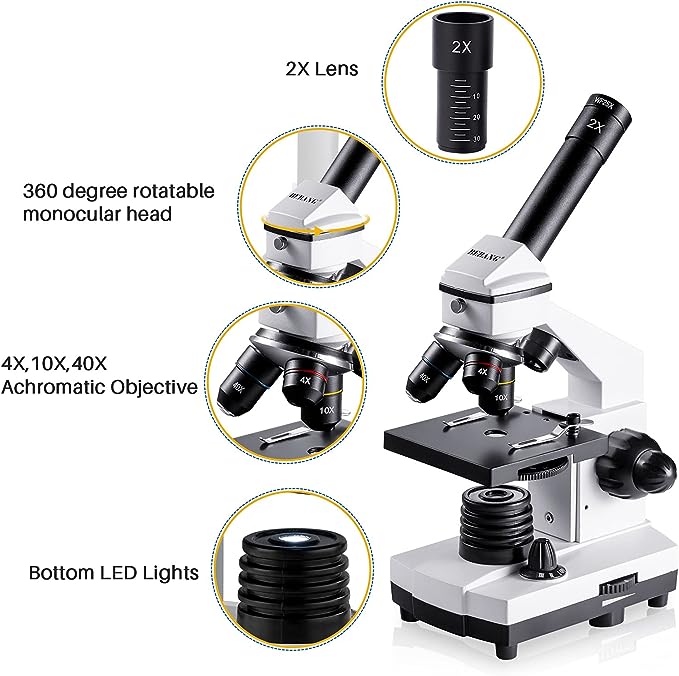 Microscope for Adults Kids, 100X-2000X BEBANG Compound Microscope with Microscope Slides, Microscope Kit for Kids Students Home School Lab