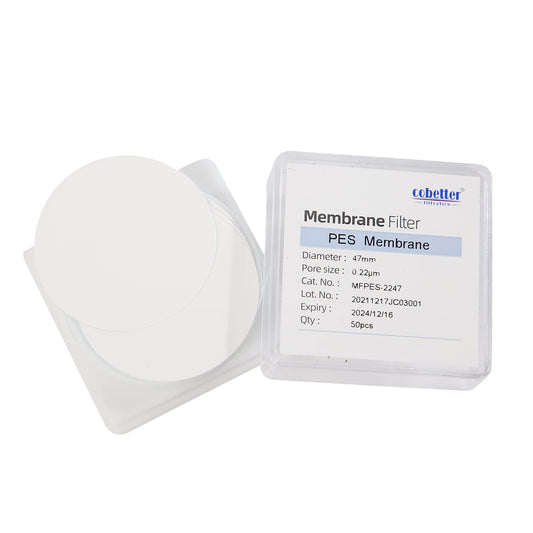 COBETTER 100 Pieces/Pack PES Disc Membrane Filters Hydrophilic 47mm Diameter 0.45µm Pore Size