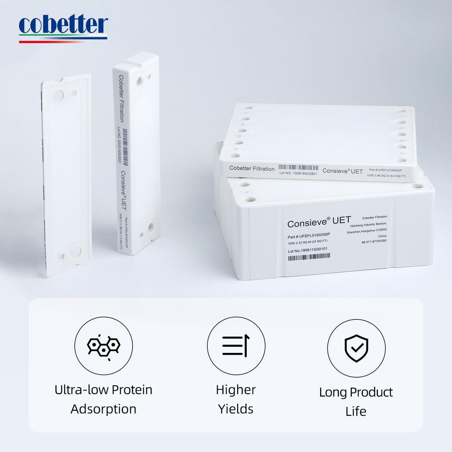 COBETTER Tangential Flow Filtration TFF Cassette PES Ultrafiltration Membrane Pack 0.11㎡ Used with TFF Holder (5kDa)