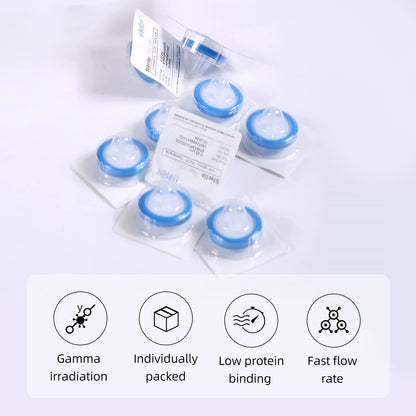 COBETTER 10 PCS PVDF Syringe Filter Sterile 0.22μm Pore Hydrophilic Filtration Lab Filters 33mm Membrane Diameter Individually Packed